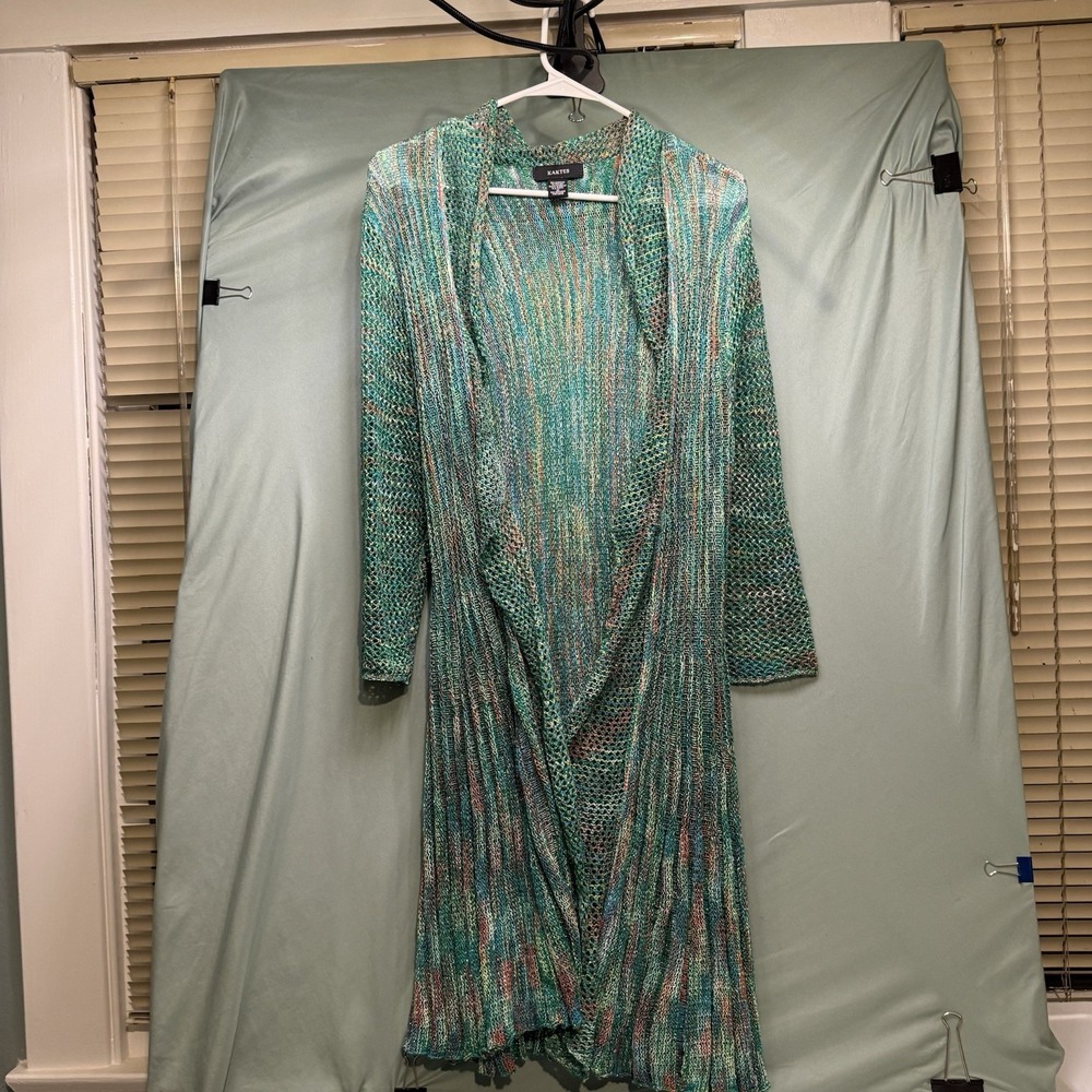 Kaktus Mesh V Neck Cardigan Size M Fishnet Green Bohemian Sweater Hippie